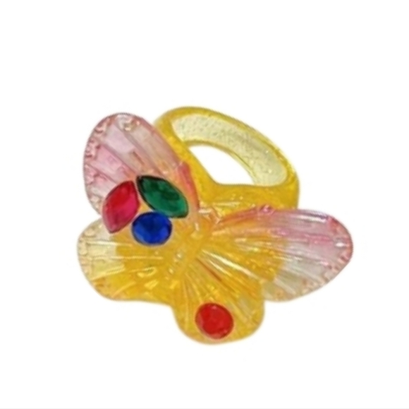 None Jewelry - LAST ONE! Y2K Butterfly Ring Chunky Style Yellow Glitter Ring W/ Multicolor Gems